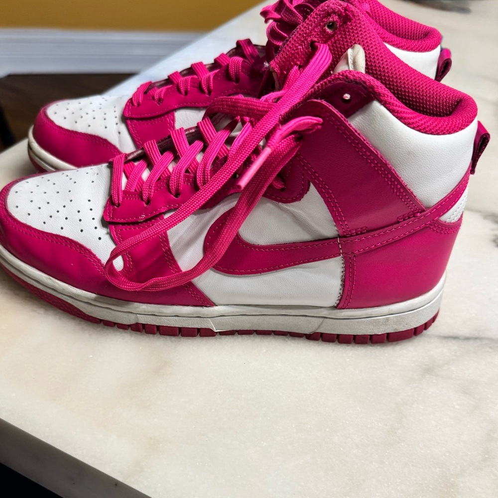 Used Nike dunk Women's hot Pink and White High-Top Sneakers
